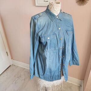 NWT michael kors Blue Denim Snap up shirt top Large lightweight
